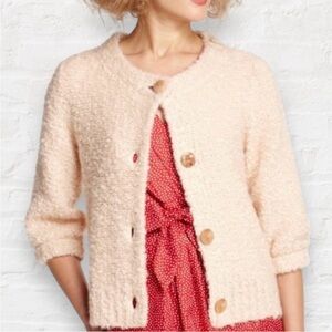 Anthropologie HWR Monogram Boucle Cardigan Nubby Sweater Size M